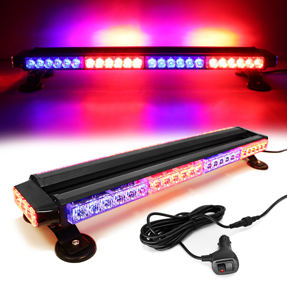 FOXCID Red Blue 26 54 LED Emergency Warning Security Roof Top Flash Strobe Light Bar with Magnetic Base for Plow or Tow Truck Construction Vehicle
