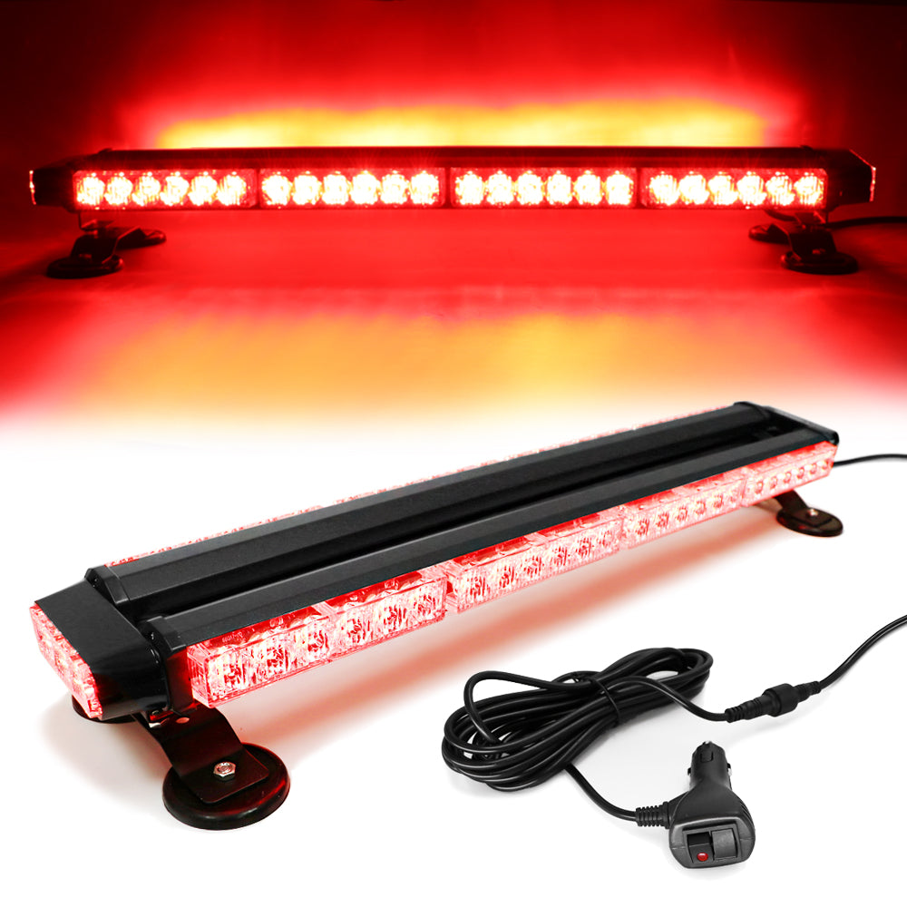 FOXCID Red Blue 26 54 LED Emergency Warning Security Roof Top Flash Strobe  Light Bar with Magnetic Base, for Plow or Tow Truck Construction Vehicle