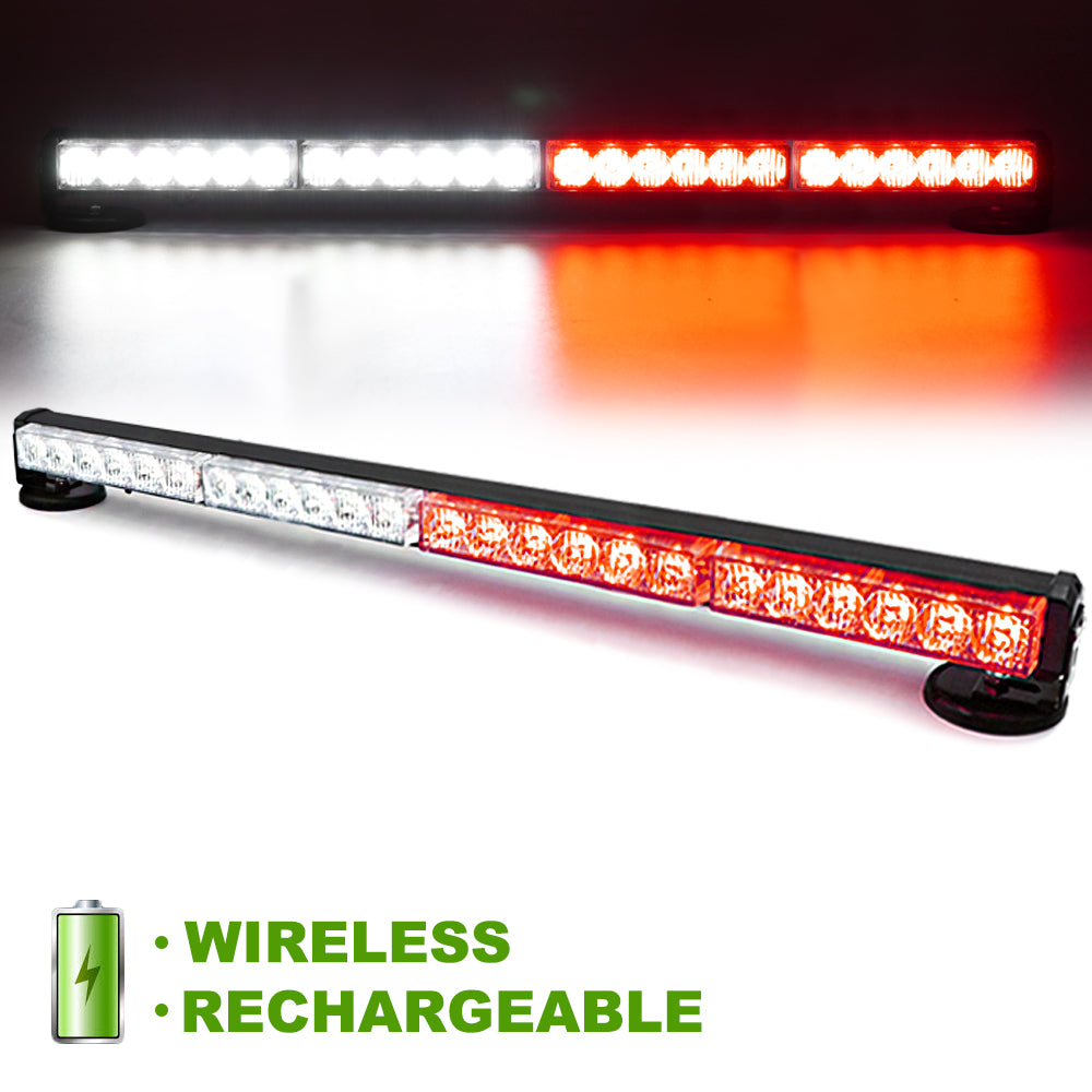 35Inch 32 LED Warning Strobe Light Traffic Advisor Emergency Hazard Bar Amber Wh
